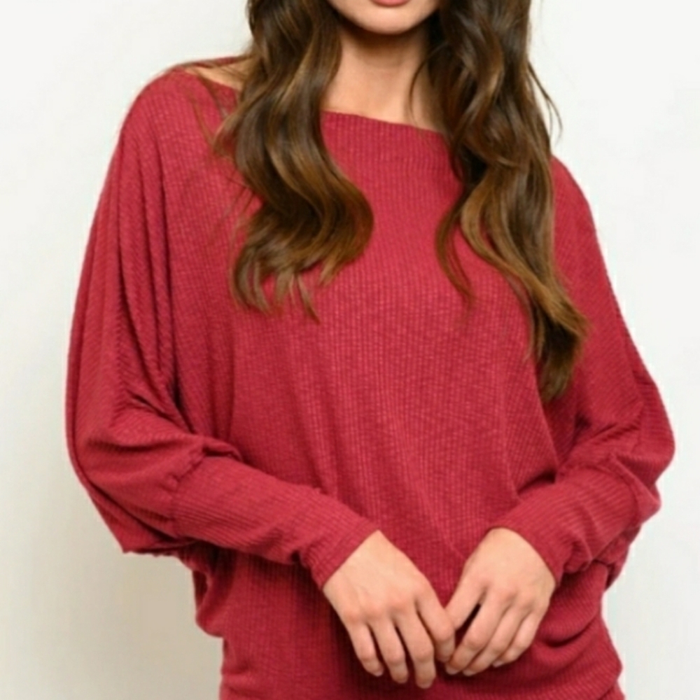 New Burgundy long sleeve waffle knit tunic